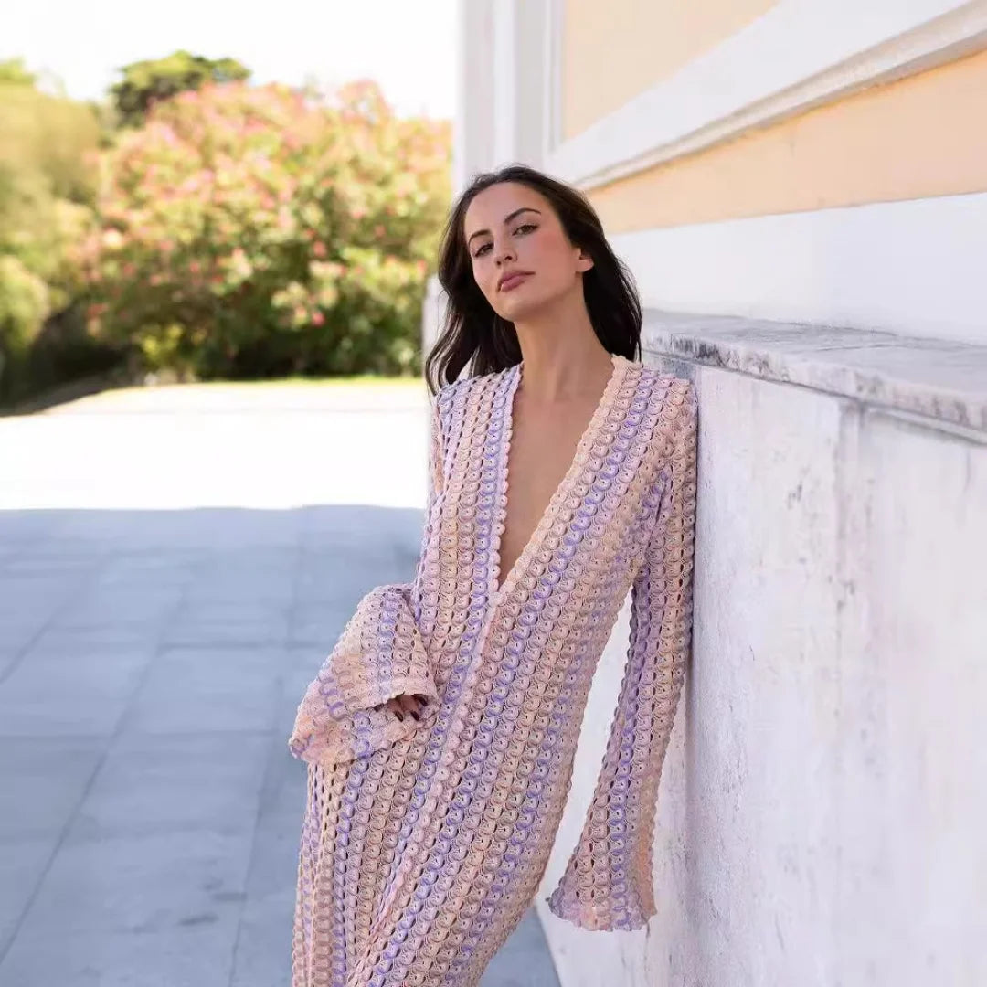 Robe longue crochet rayée Éloïse