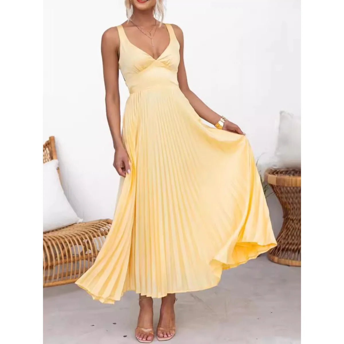 Robe longue plissée Solène