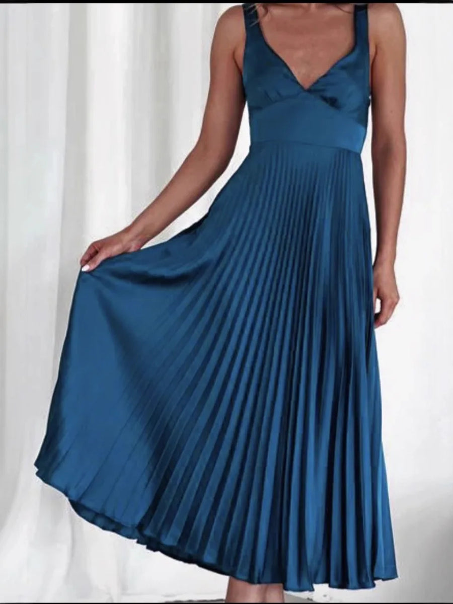 Robe longue plissée Solène en Bleu