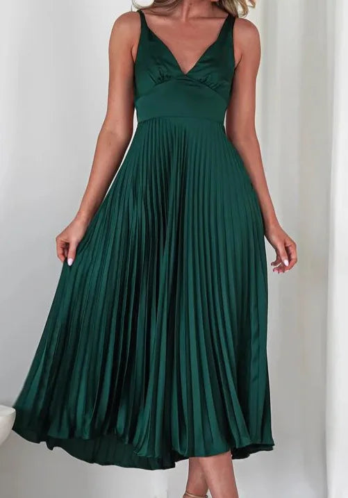 Robe longue plissée Solène en Vert