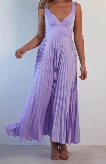 Robe longue plissée Solène en Violet