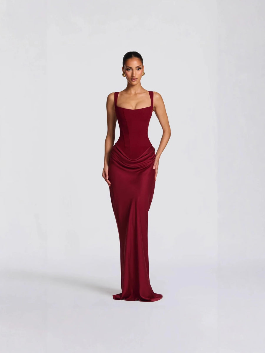 Robe longue bustier sculptante Nora en Rouge