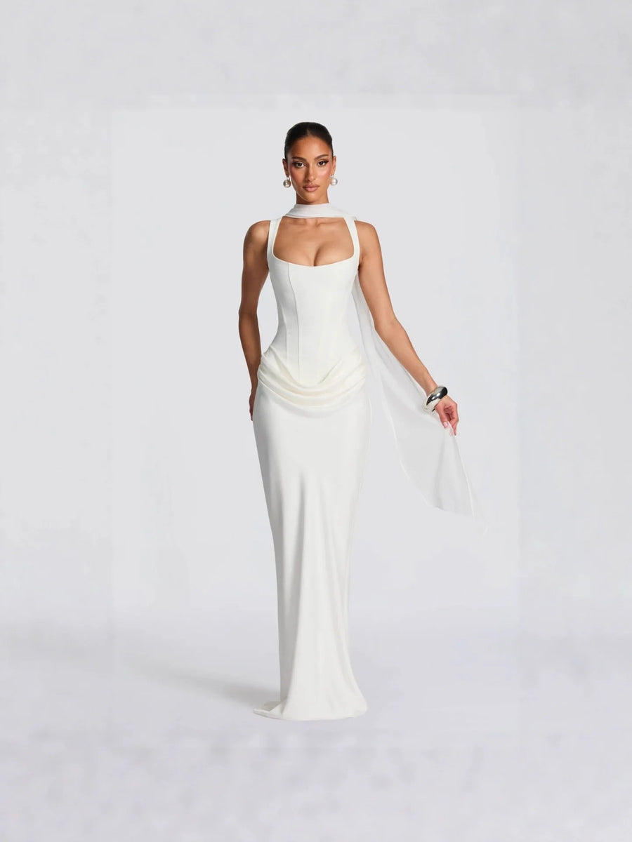 Robe longue bustier sculptante Nora en Blanc