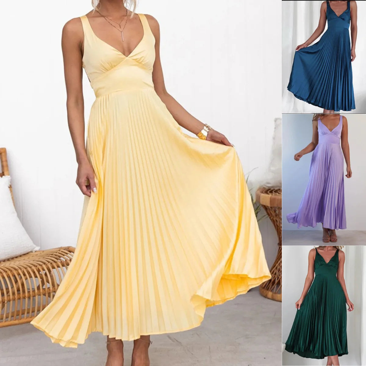 Robe longue plissée Solène