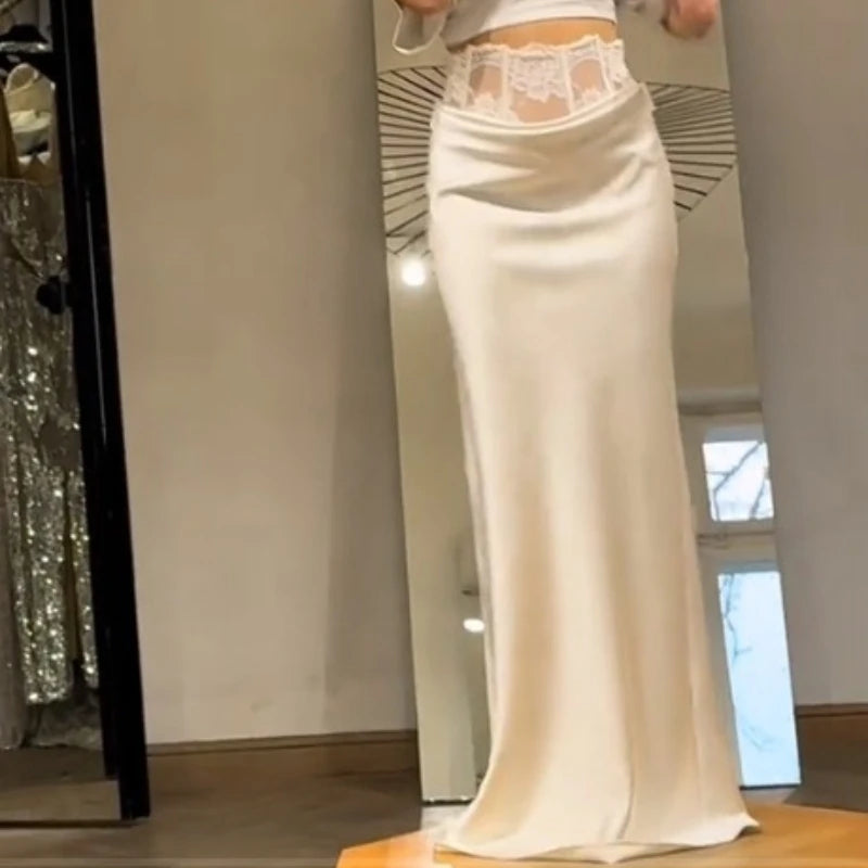Jupe longue satinée dentelle Camille