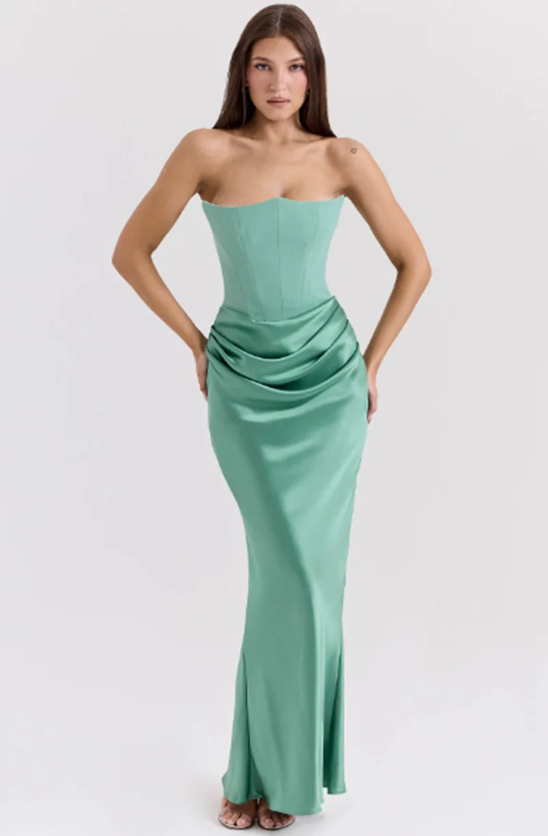Robe longue corset Moni en Vert