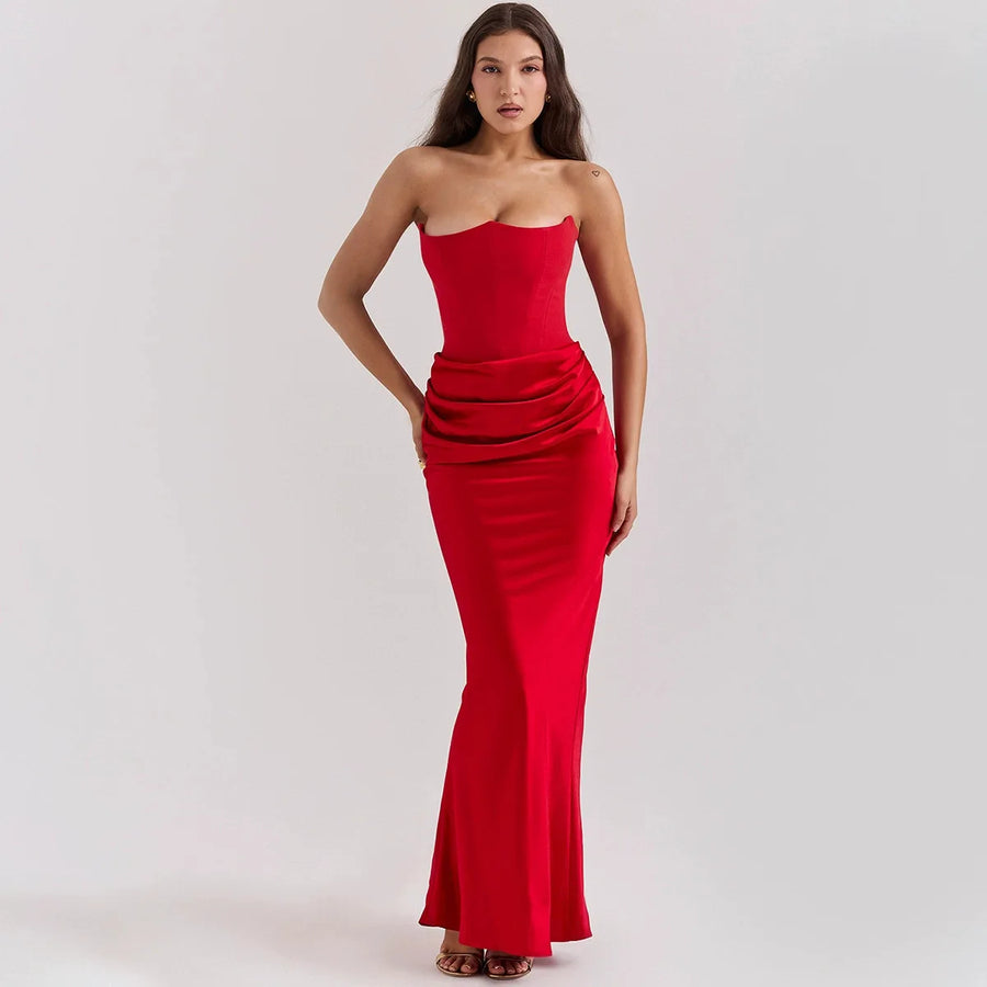 Robe longue corset Moni en Rouge