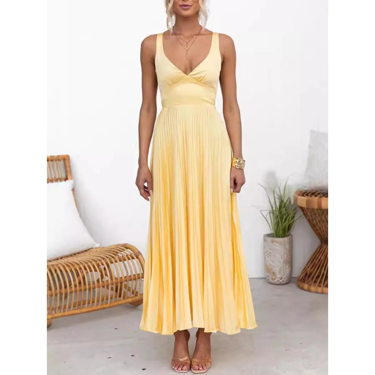 Robe longue plissée Solène