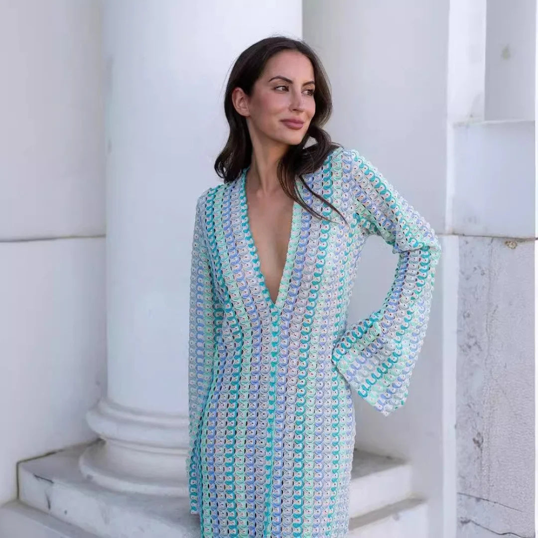 Robe longue crochet rayée Éloïse