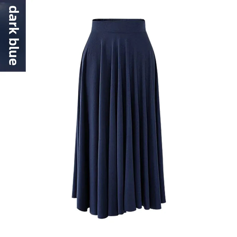 Jupe longue plissée taille haute Clara en Navy