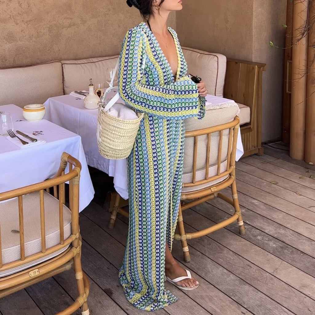 Robe longue crochet rayée Éloïse