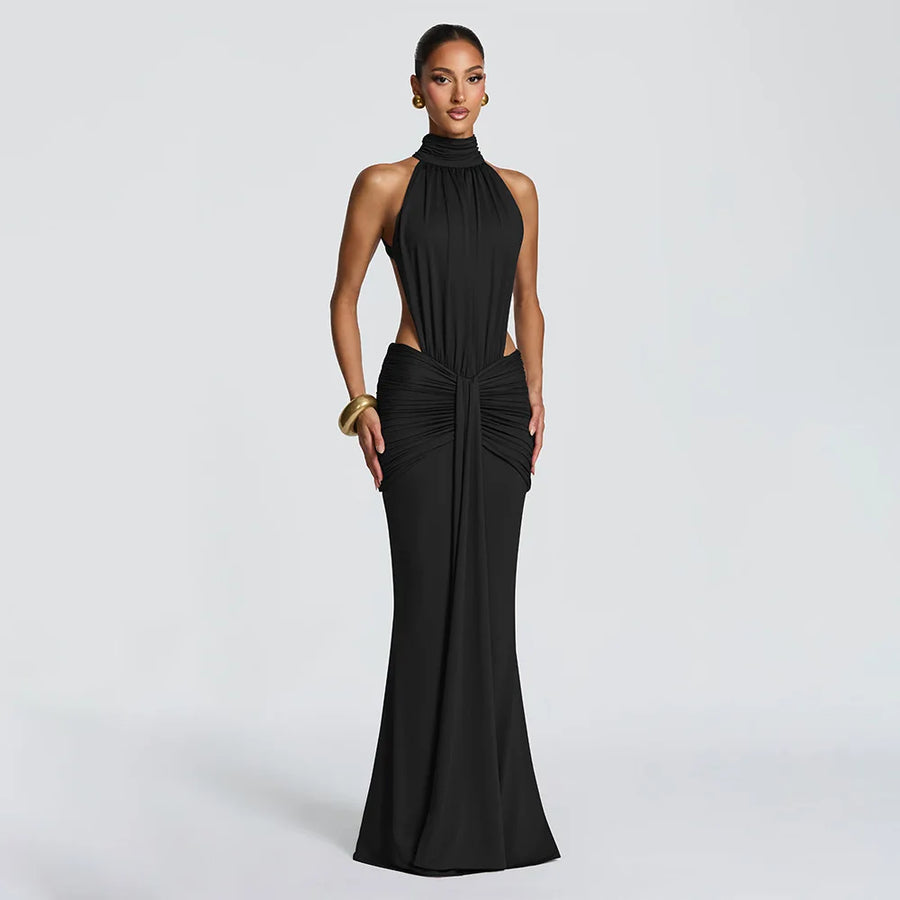 Robe longue dos nu Éléna en Noir